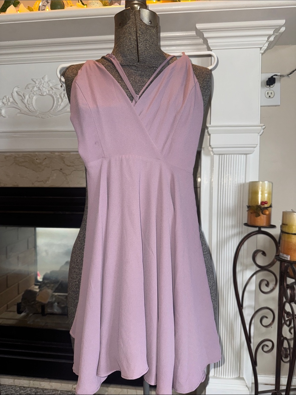 Urban Outfitters Lavender Double-Strap V-Neck Mini Dress